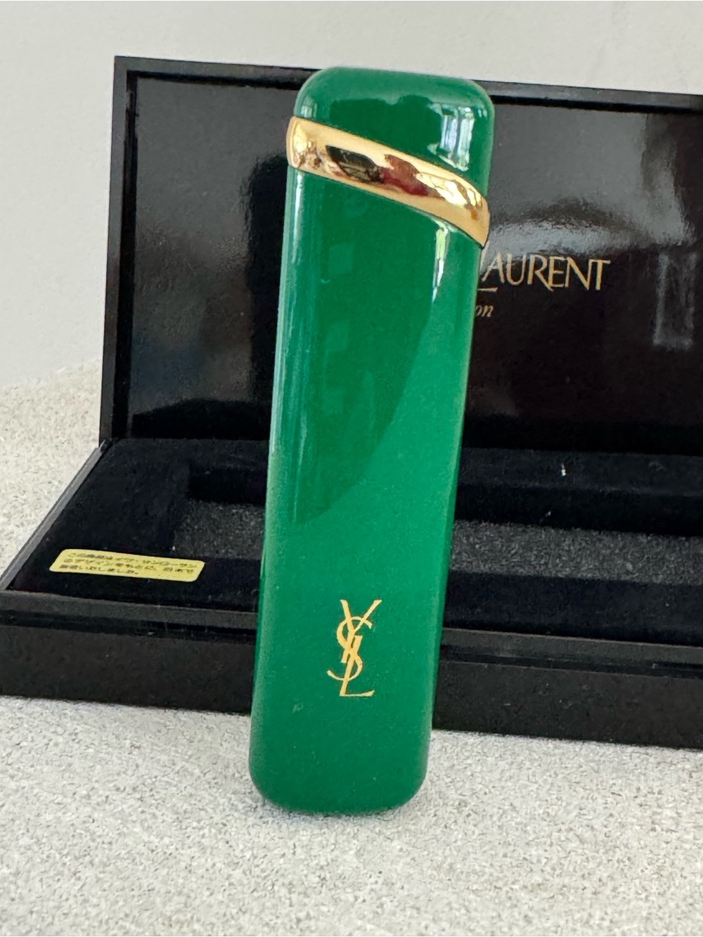 YVES SAINT LAURENT Vintage YSL Green Butane Lighter + Case